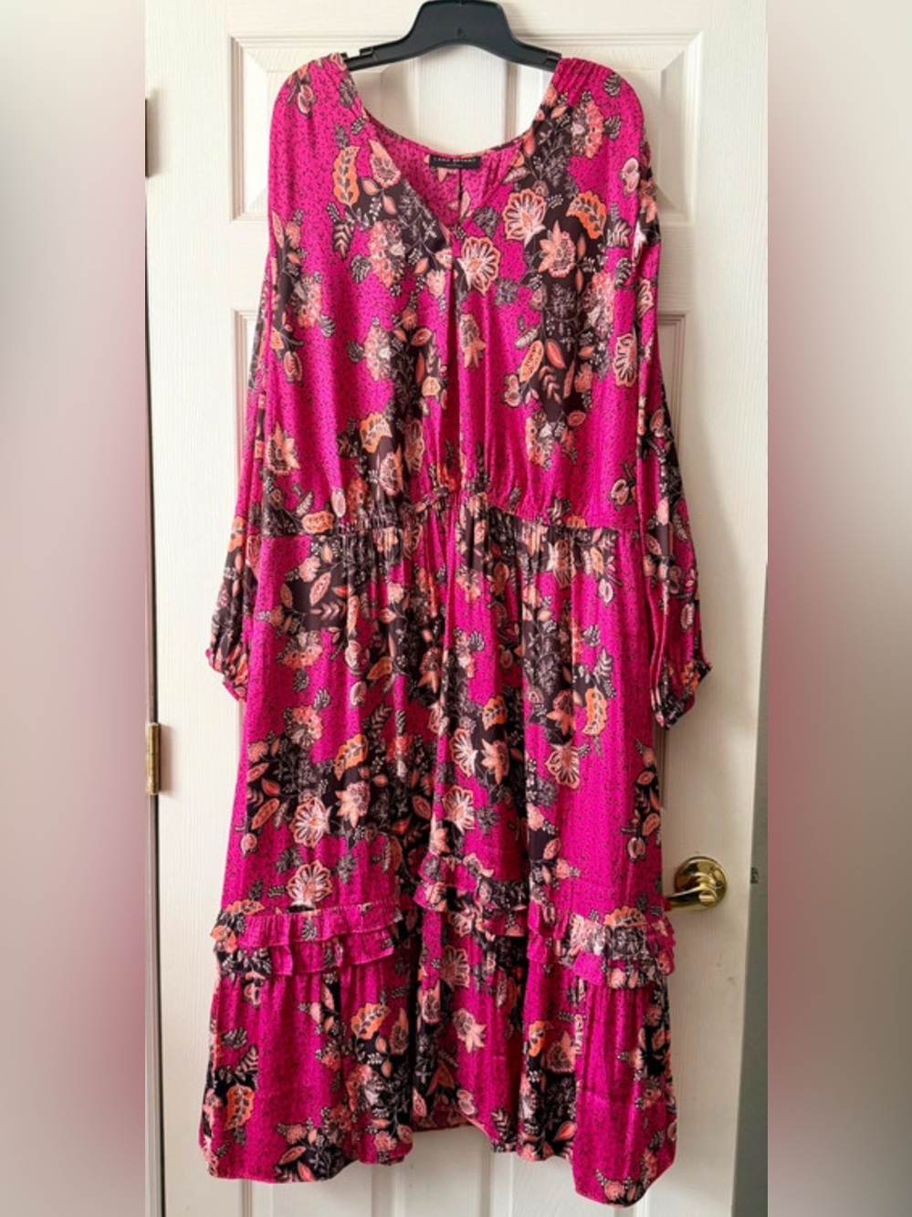 Lane Bryant Bohemian Floral Tiered Maxi Dress - Fuchsia Pink